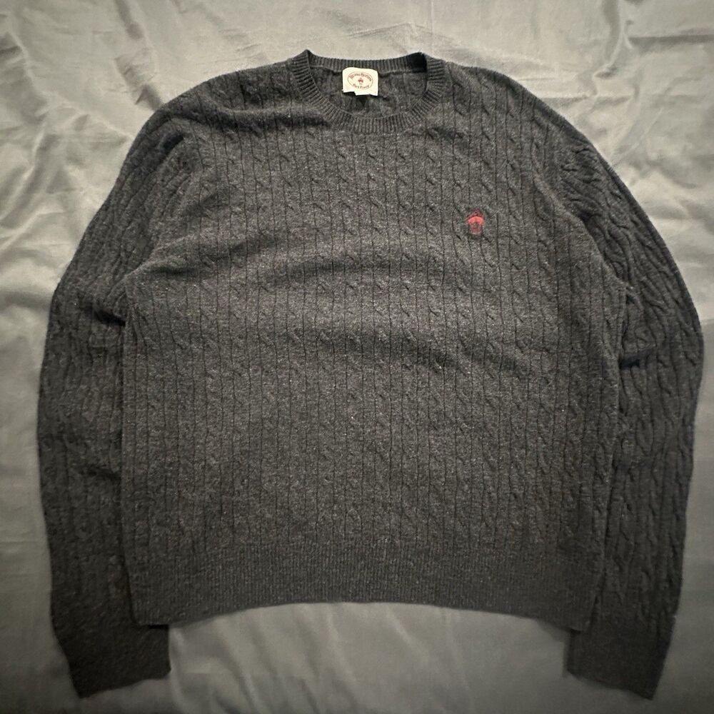 Brooks Brothers Sweater Red Fleece Mens 2XL 100% Lambswool Cable Knit Crewneck